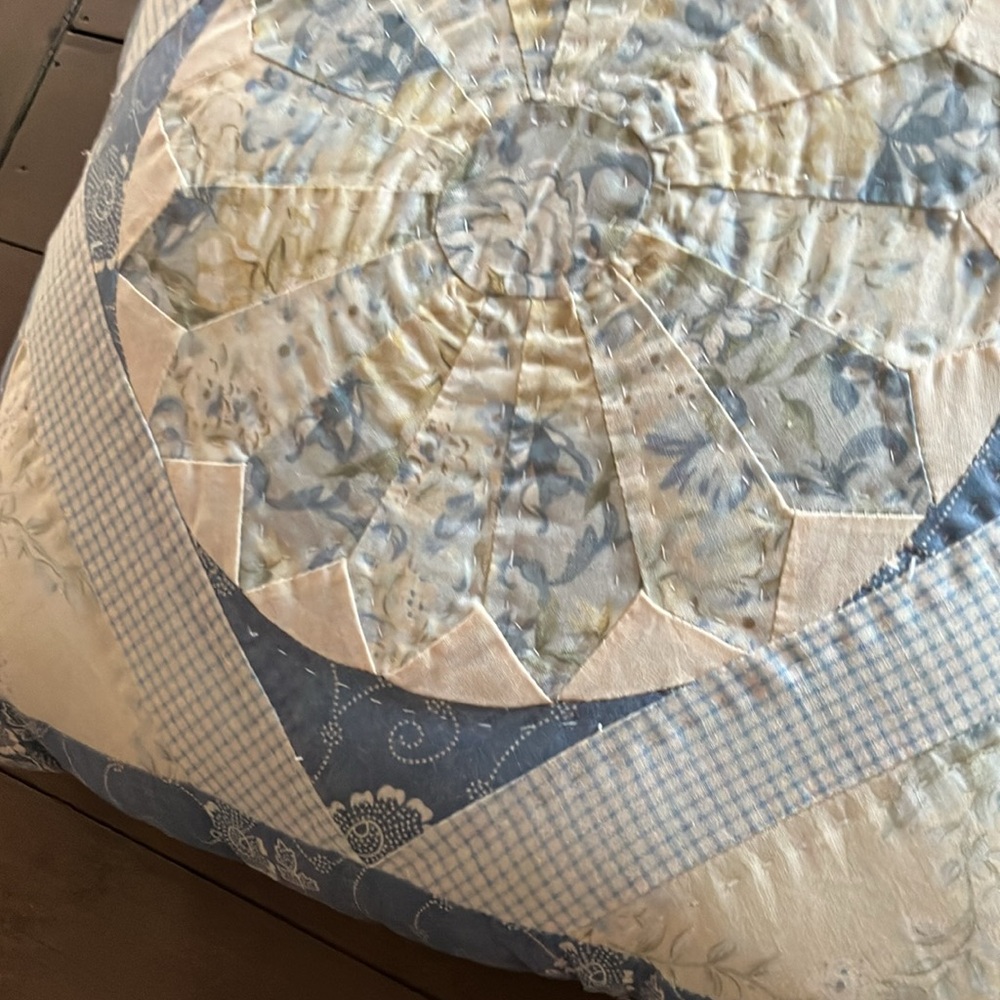 Blue and Cream Quilted Throw Pillow - Picture 4 of 11